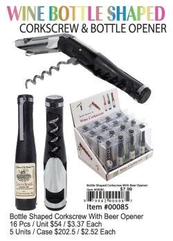 Bottle Shaped Corkscrew With Beer Opener