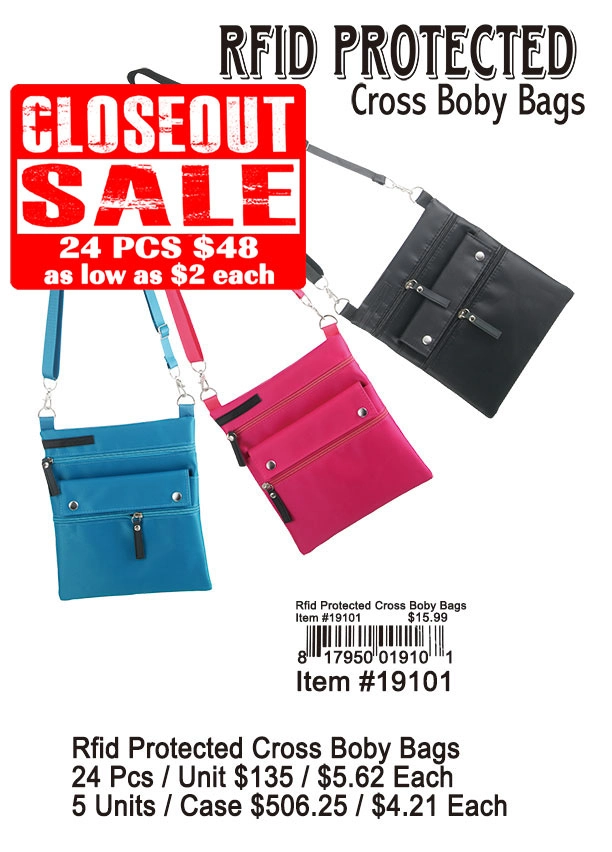 Rfid Protected Cross Body Bags 24 Pcs. - Closeout