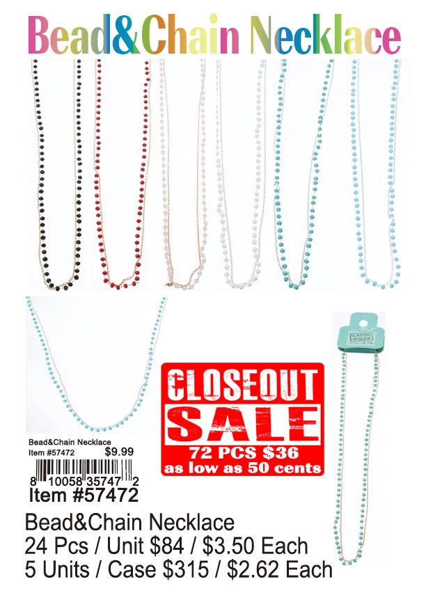 Bead and Chain Necklaces 72 Pcs. - Closeout