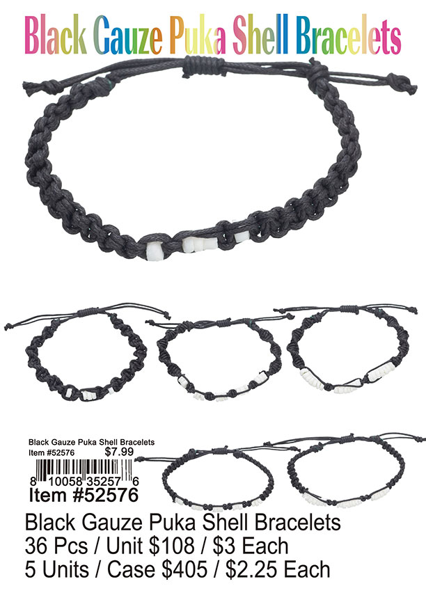 Black Gauze Puka Shell Bracelets