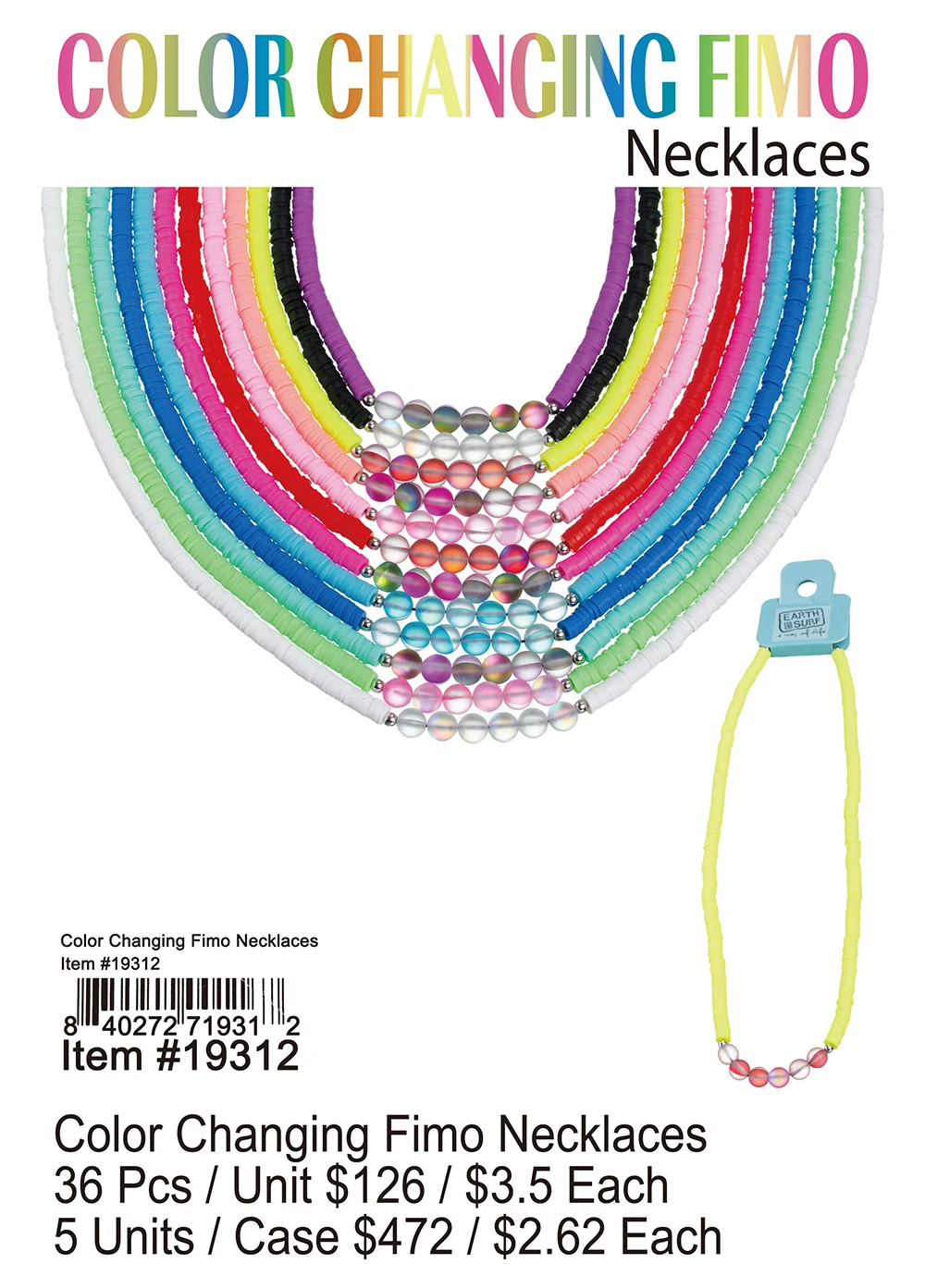 Color Changing Fimo Necklaces 36 Pcs.