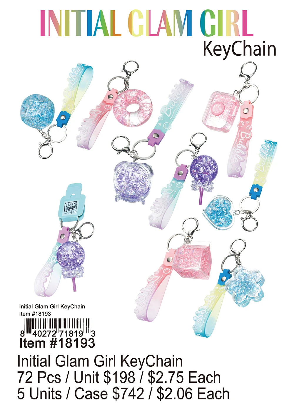 Initial Glam Girl KeyChain 72 Pcs.