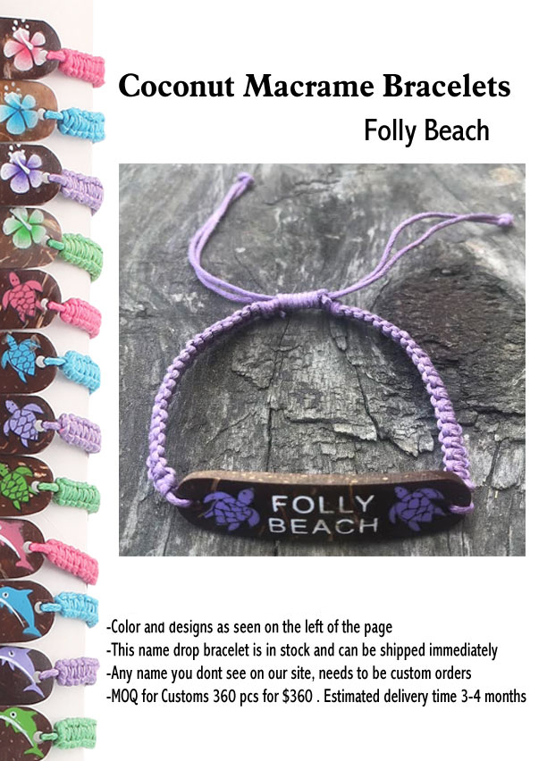 Coconut Macrame Bracelets -Folly Beach - Closeout 200 Pcs.