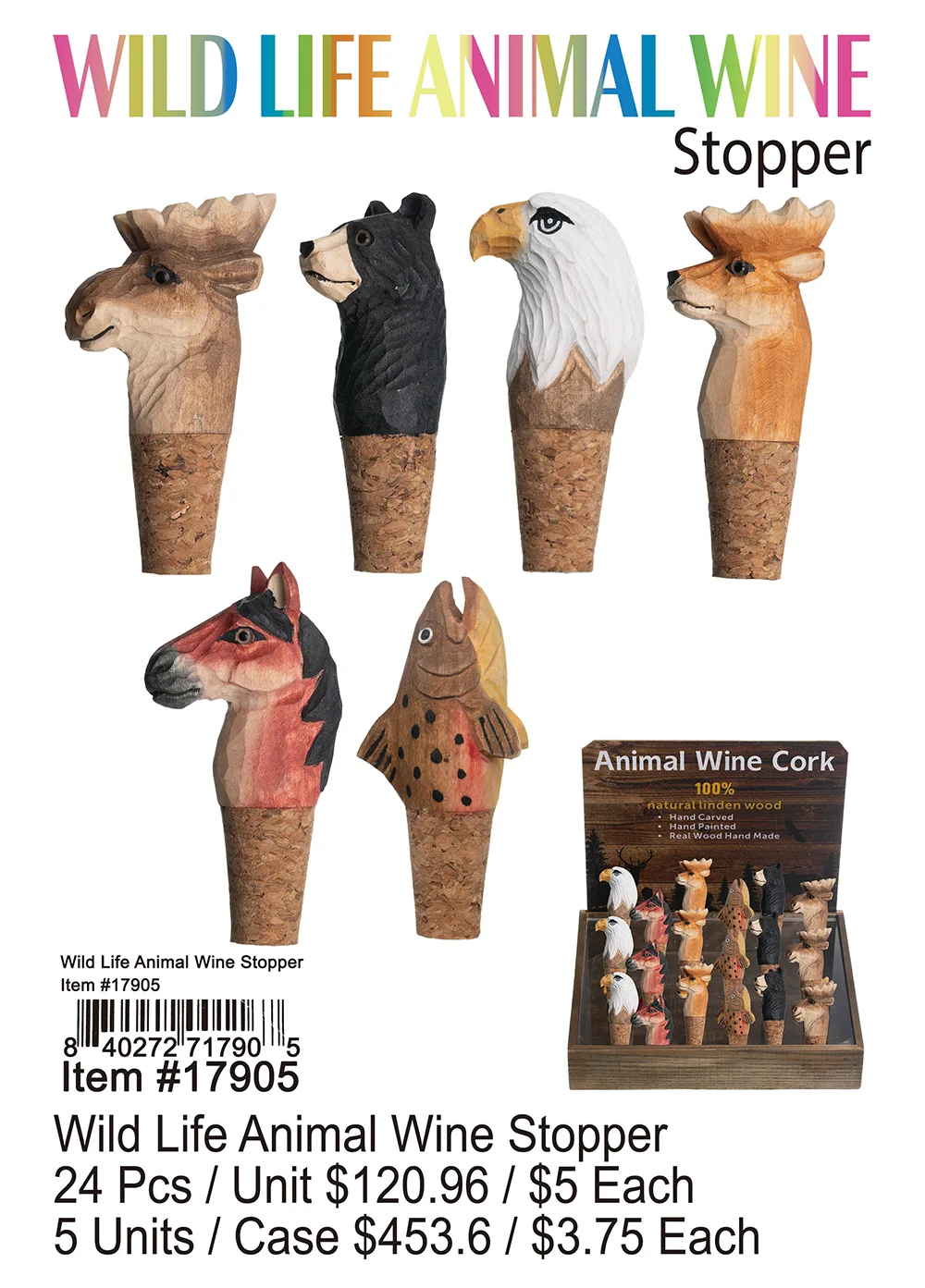 Wild Life Animal Wine Stopper 24 Pcs.