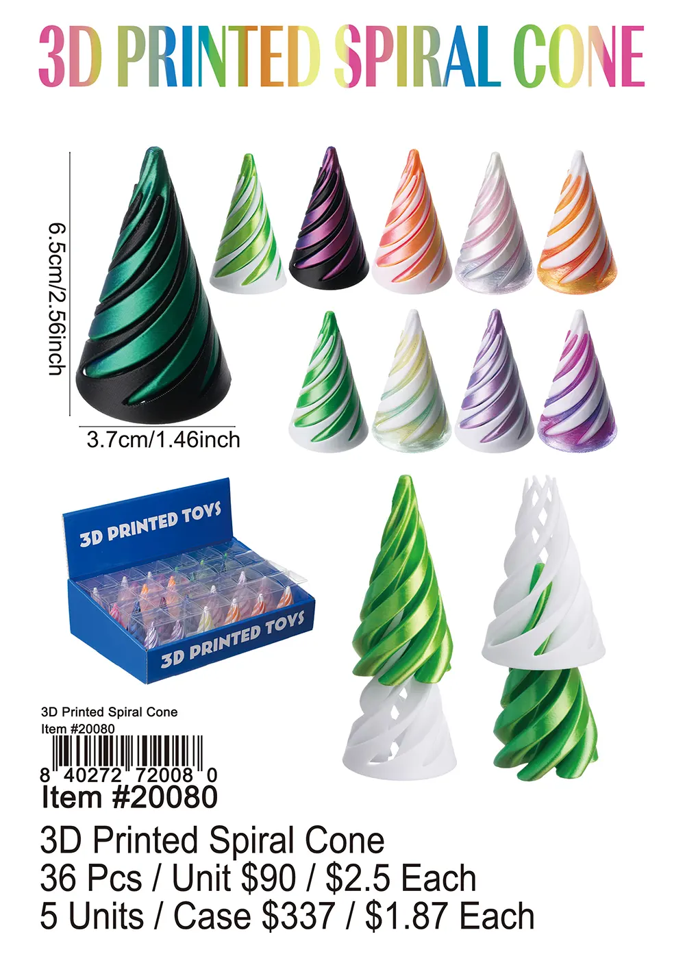 3D Printed Spiral Cone 36 Pcs.