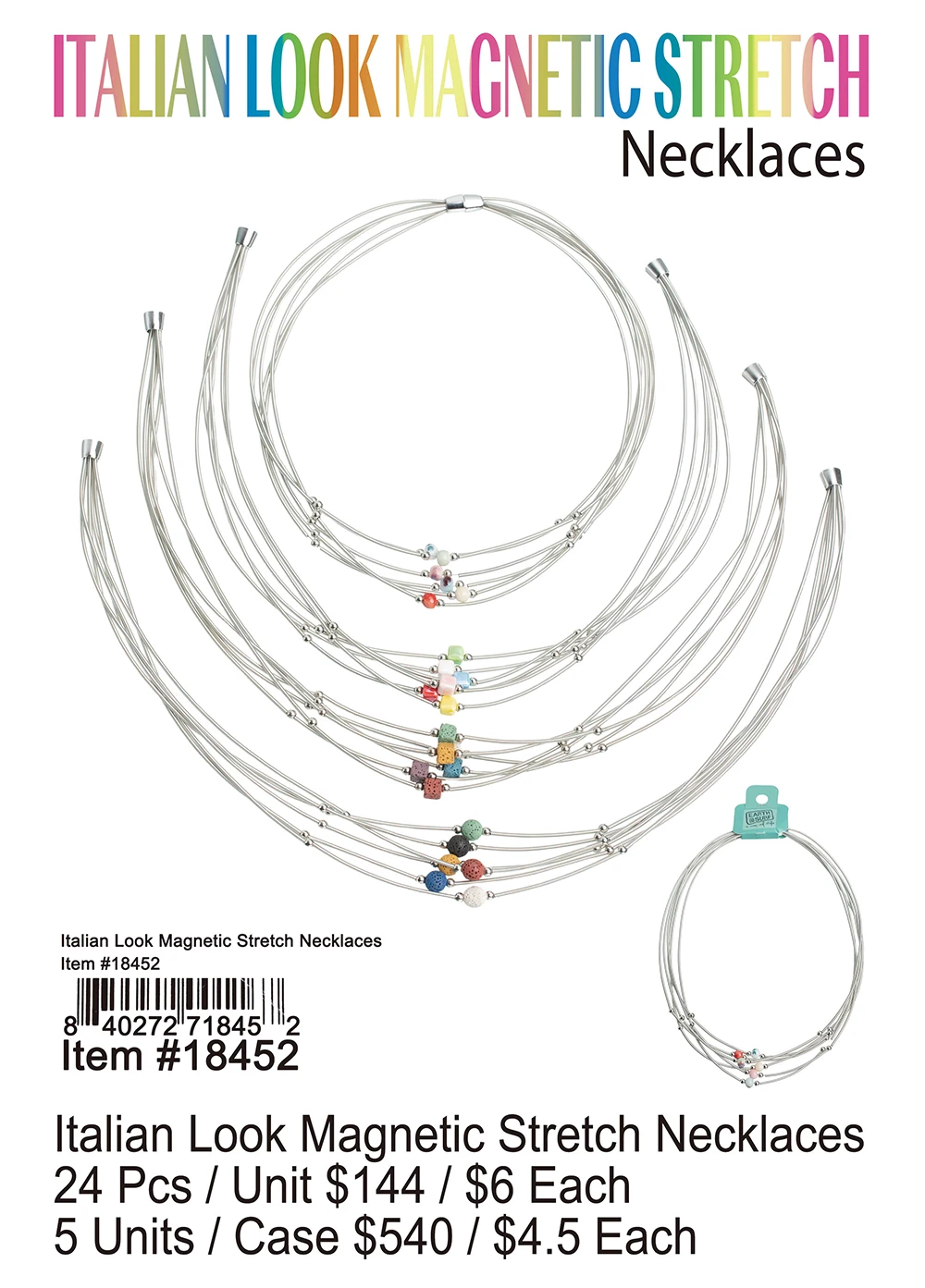 Italian Look Magnetic Stretch Necklaces 24 Pcs.