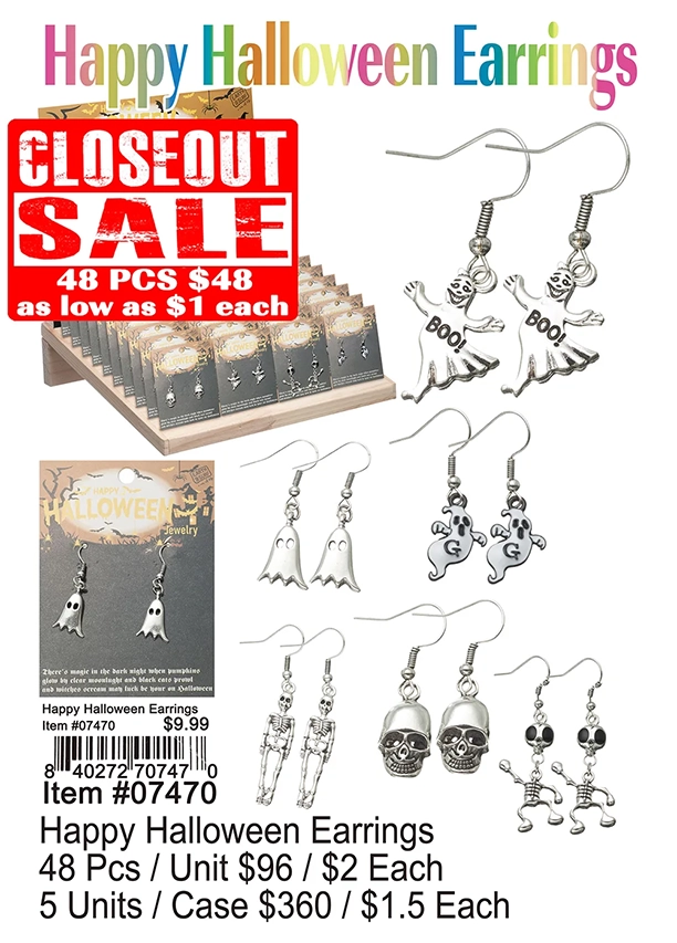 Happy Halloween Earrings 48 Pcs. - Closeout