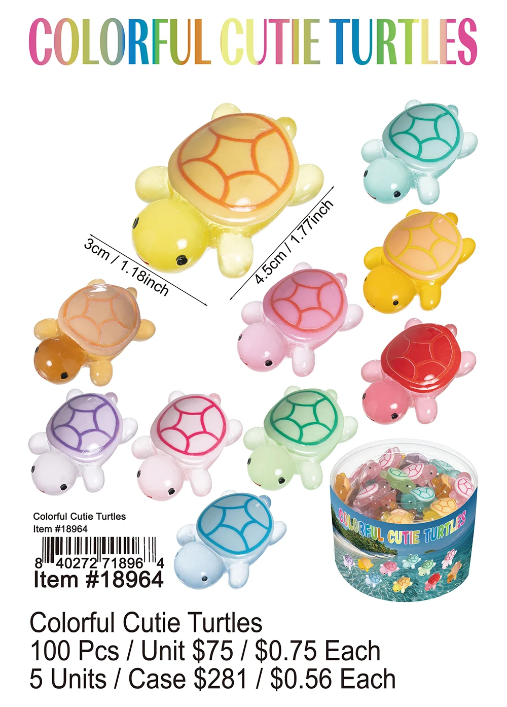 Colorful Cutie Turtles 100 Pcs.