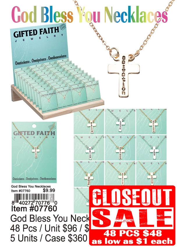 God Bless You Necklaces 48 Pcs. - Closeout