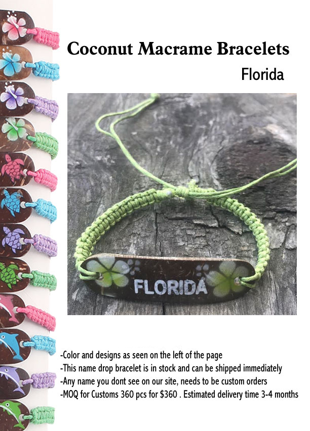 Coconut Macrame Bracelets -Florida - Closeout 200 Pcs.