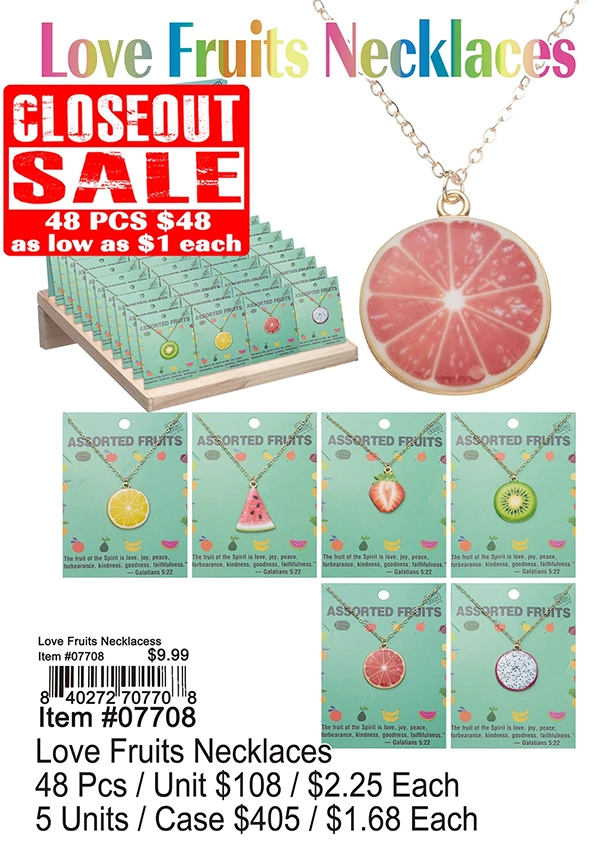 Love Fruits Necklaces 48 Pcs. - Closeout