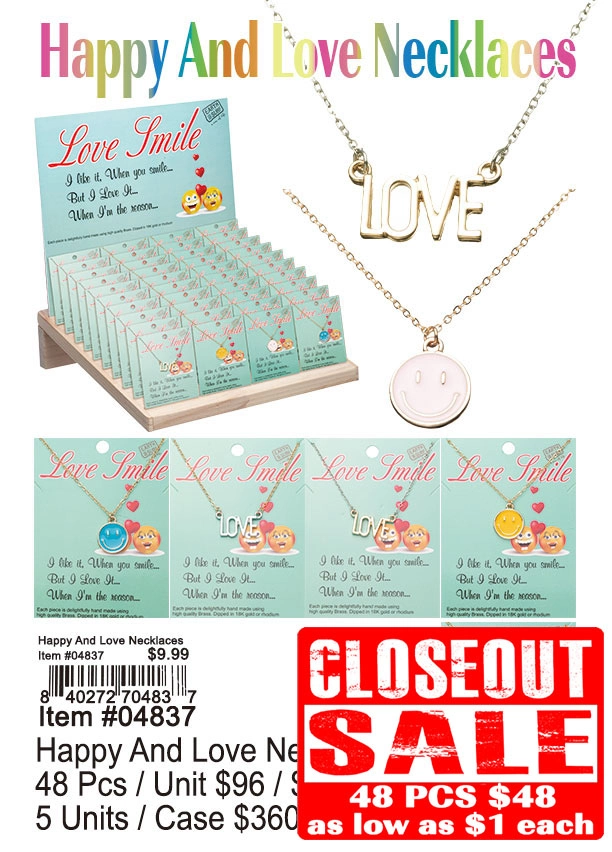 Happy and Love Necklaces 48 Pcs. - Closeout