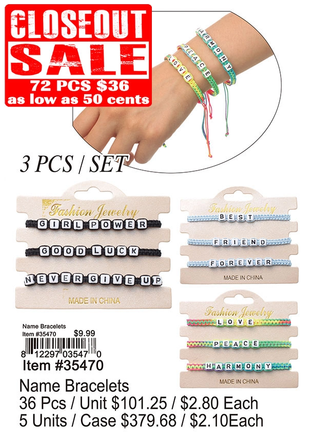 Name Bracelets 72 Pcs. - Closeout