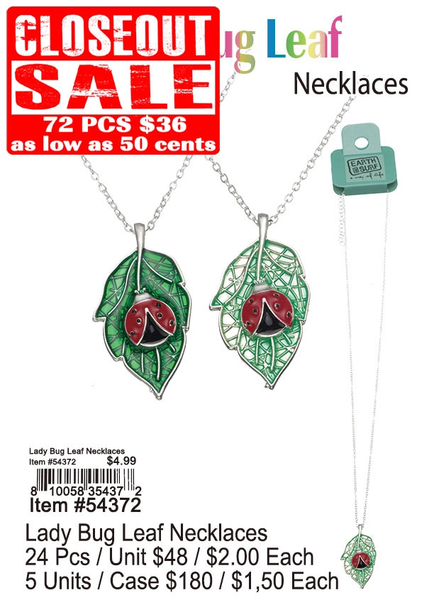 Lady Bug Leaf Necklaces 72 Pcs. - Closeout