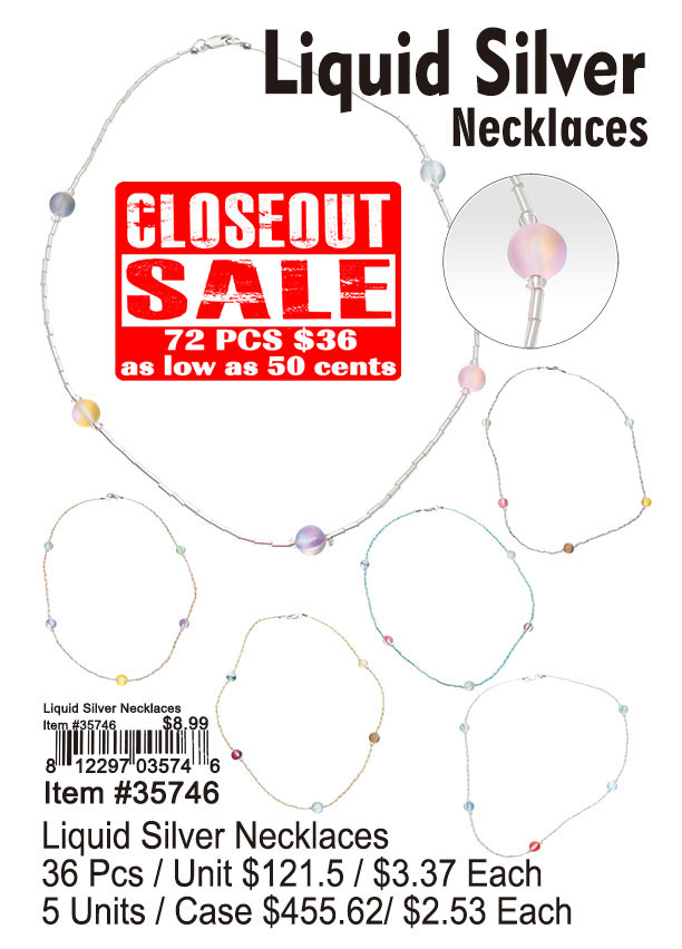 Liquid Silver Necklaces 72 Pcs. - Closeout