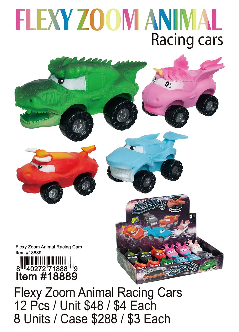 Flexy Zoom Animal Racing Cars 12 Pcs.